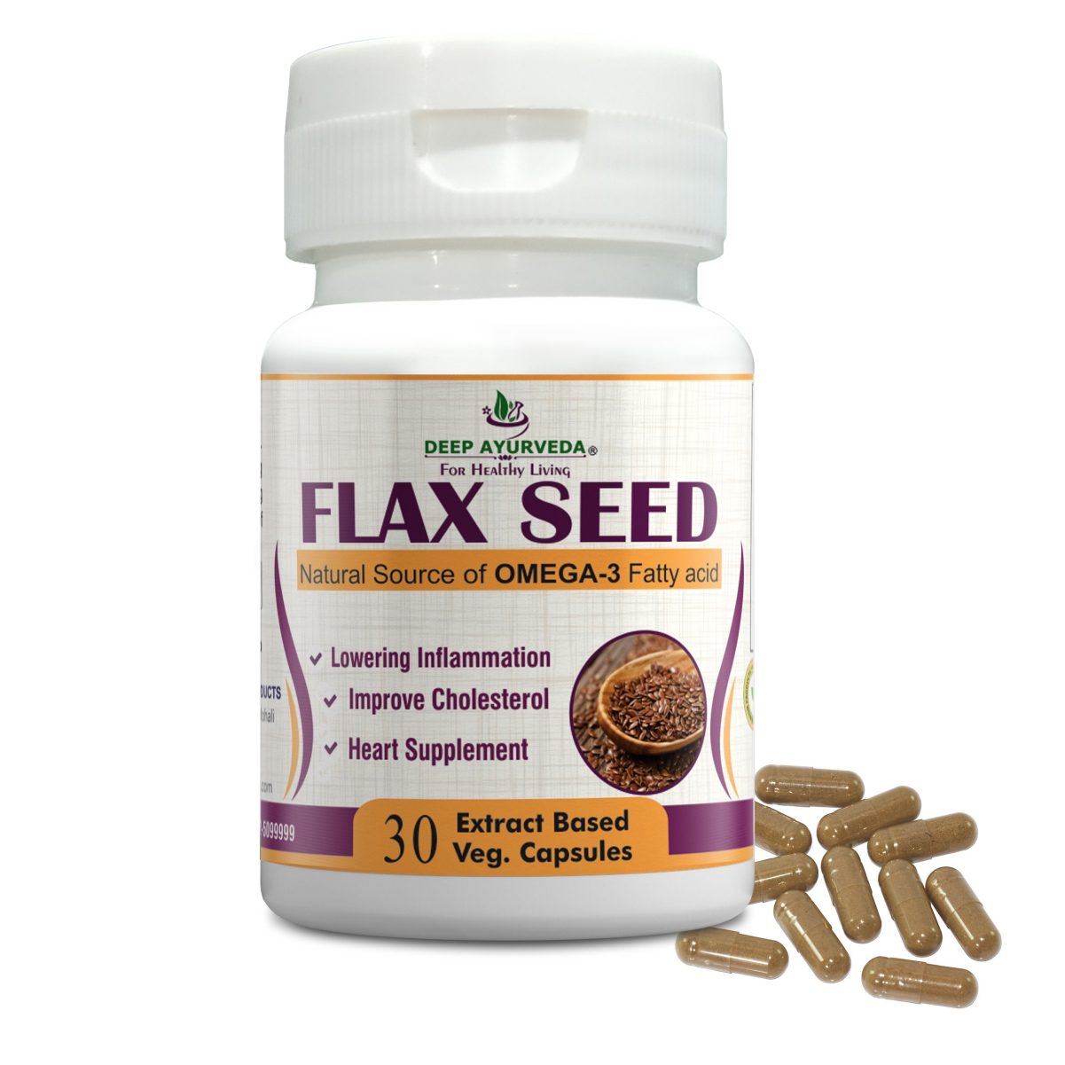 Flax Seed Natural Source of Omega-3| 30 Vegan Capsule - Deep Ayurveda